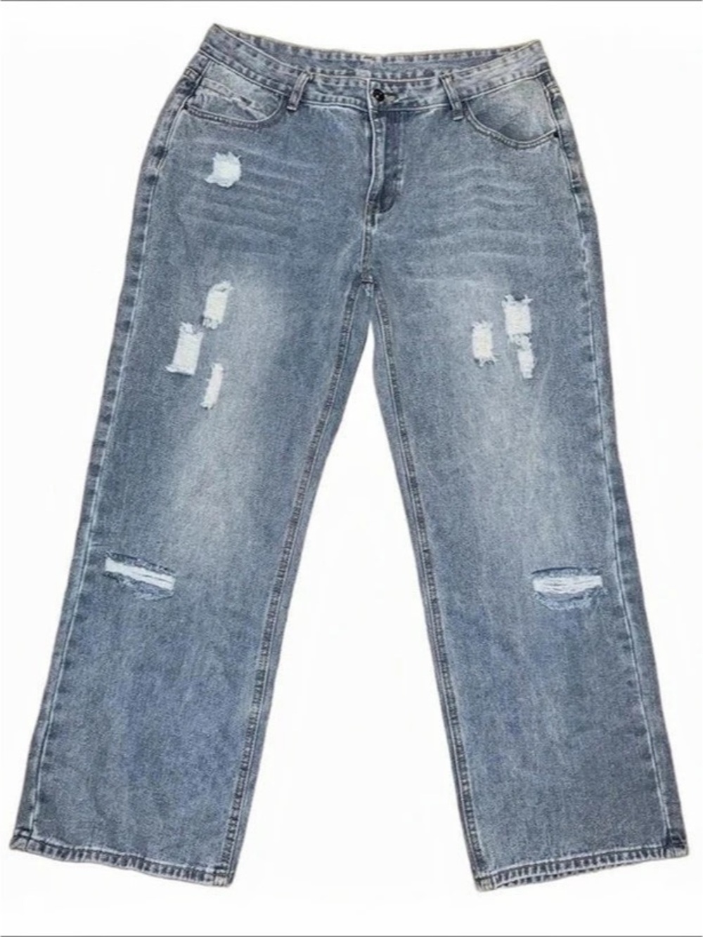 Distressed Straight Leg Jeans in Blue Size XXL